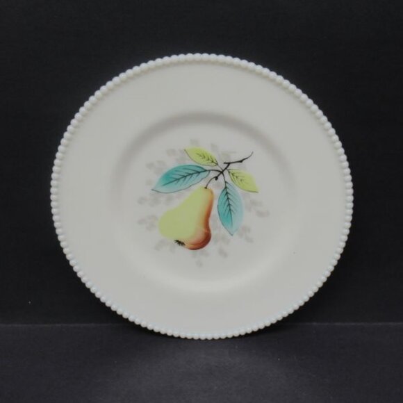 Westmoreland Milk Glass BEADED EDGE 10 1/4 Inch Hand Painted PEAR Plate - Picture 3 of 4